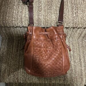 J. crew Brown Leather Woven bucket bag